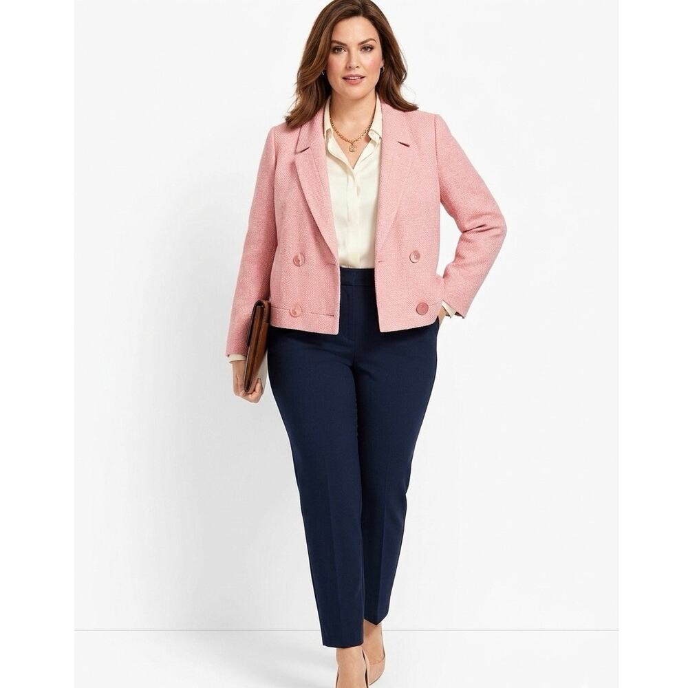 NEW TALBOTS Women's PLUS 20 Pink Tweed Double Breasted Blazer